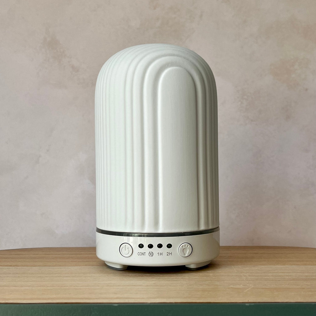 Ceramic white ribbed cylindrical electric